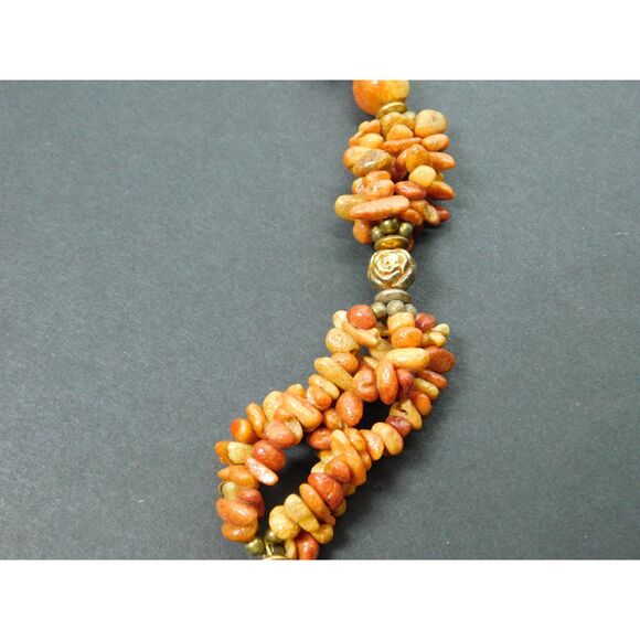 Vintage Mosaic Coral Necklace Tiger & Apple Bead Multi Strand Boho - Picture 7 of 9